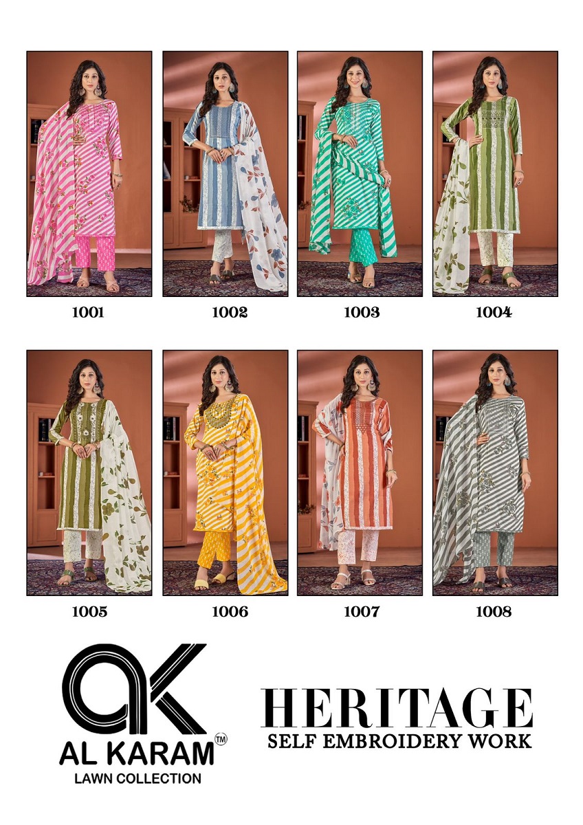 Al Karam Heritage Self Embroidery Karachi Cotton Dress Material